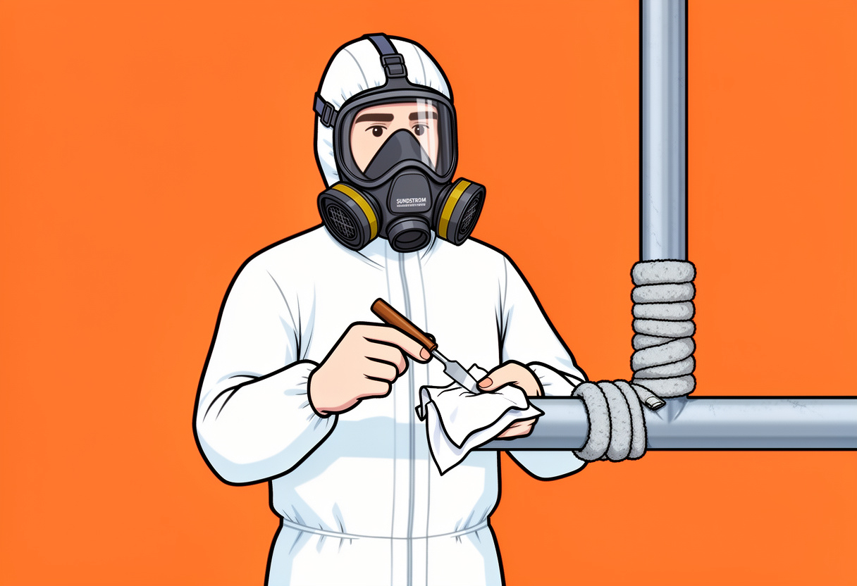 Asbestos surveyor taking a sample of pipe lagging